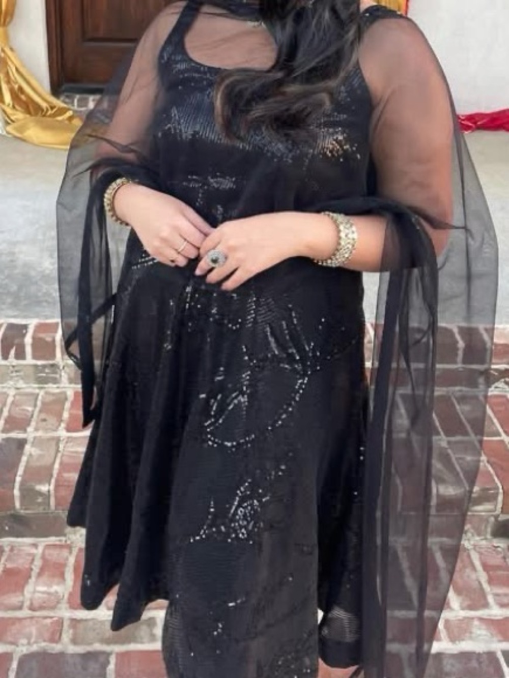 Elegant Black Sequin Women’s Dress with Sheer dupatta